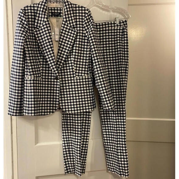 J. Crew Jackets & Blazers - J. Crew Blue White Parke Kate Gingham Check Pants Suit Blazer & Pants Size 6